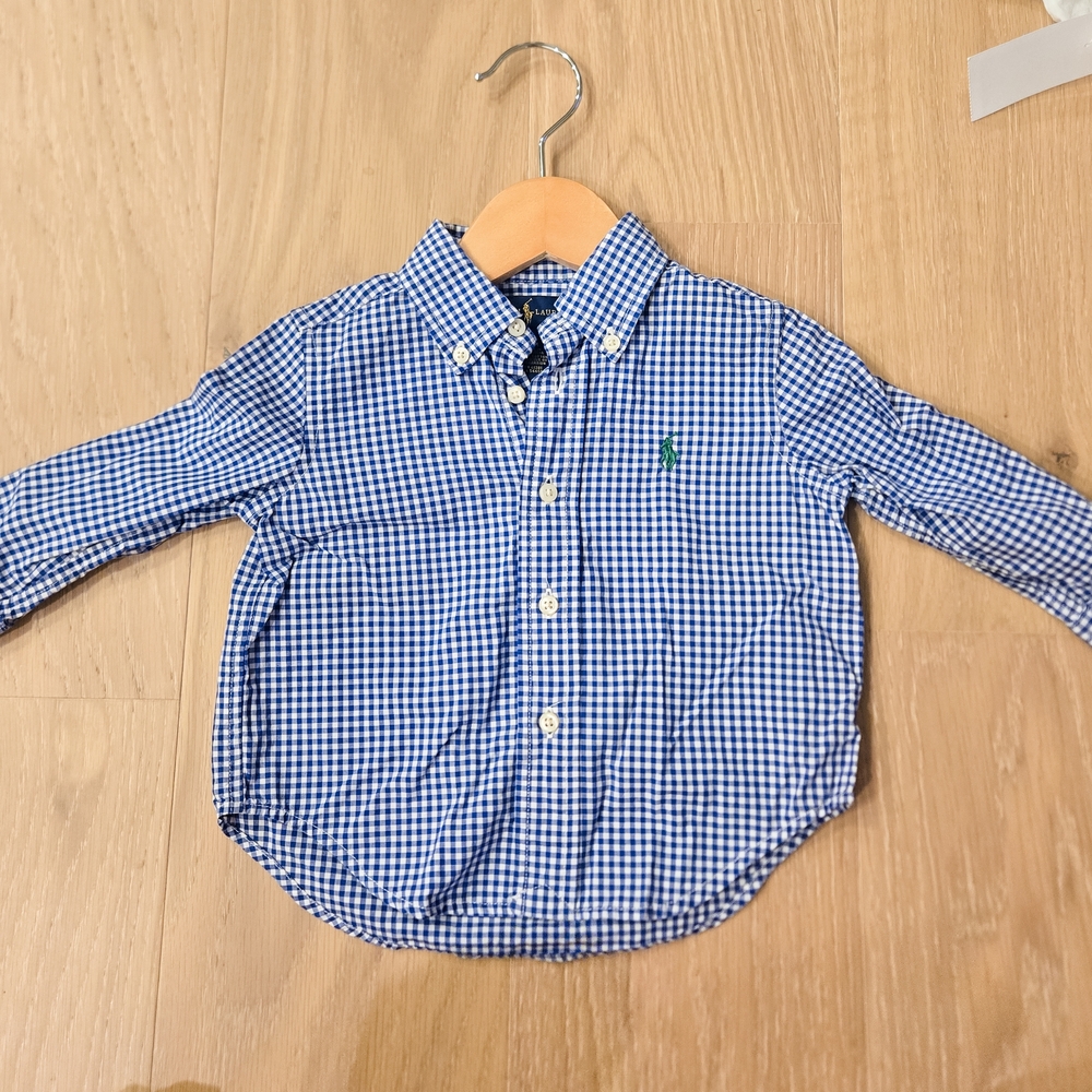 Ralph Lauren Kids Blue Gingham Button Down Shirt EUC no flaws 12m